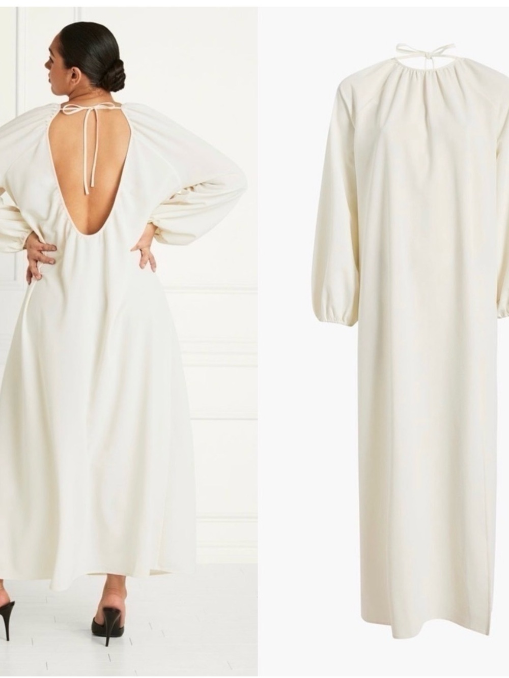 HILL HOUSE Ivory Puffed Long Sleeve Gathered Neck Open Back Maxi Dress XXL